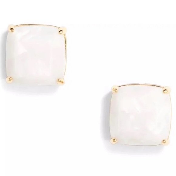 Kate Spade Square Stud Earrings in Marbleized White - Picture 4 of 8